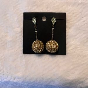 Vintage Retro Style Dangle Ball Citrine Gold-tone Earrings